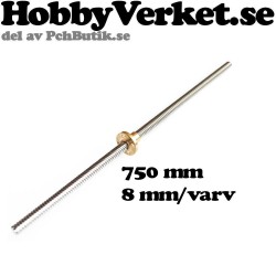 Gängstång med trapetsgänga 8x8mm. Tr8x8.00 x 750mm