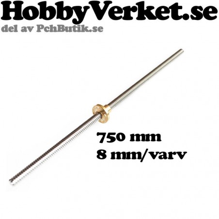 Gängstång med trapetsgänga 8x8mm. Tr8x8.00 x 750mm