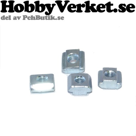 4-pack. T-Spår mutter M4x9.5, aluminiumprofil 20-serie