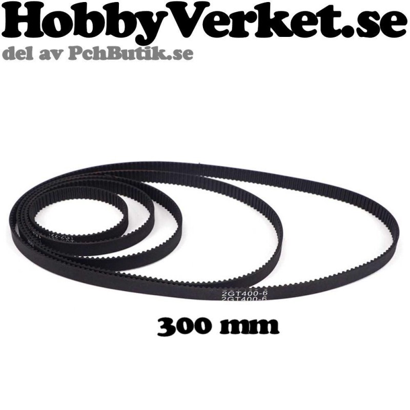 3D Fiberarmerad sluten kugg-rem GT-2, GT2-6mm. Längd 300 mm