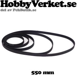 Fiberarmerad sluten kugg-rem GT-2, GT2-6mm. Längd 550 mm