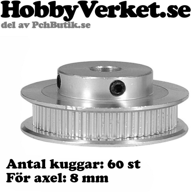 Kuggremsdrev för GT2 kuggrem 60 tänder. För axel 8mm. MEK 3DP