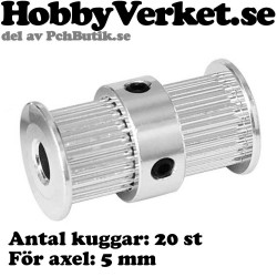 Dubbla kuggrems drev för GT2 kuggrem 20 tänder. För axel 5 mm. MEK 3DP