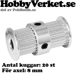 Dubbla kuggrems drev för GT2 kuggrem 20 tänder. För axel 8 mm. MEK 3DP