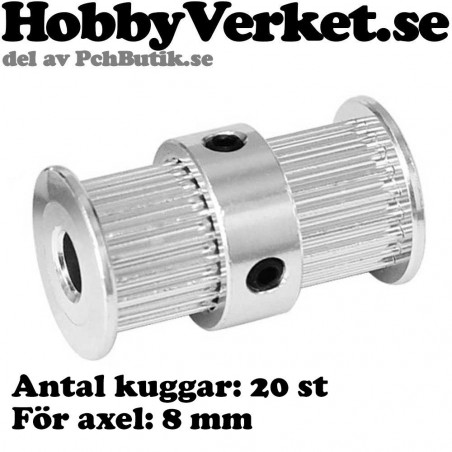 Dubbla kuggrems drev för GT2 kuggrem 20 tänder. För axel 8 mm. MEK 3DP