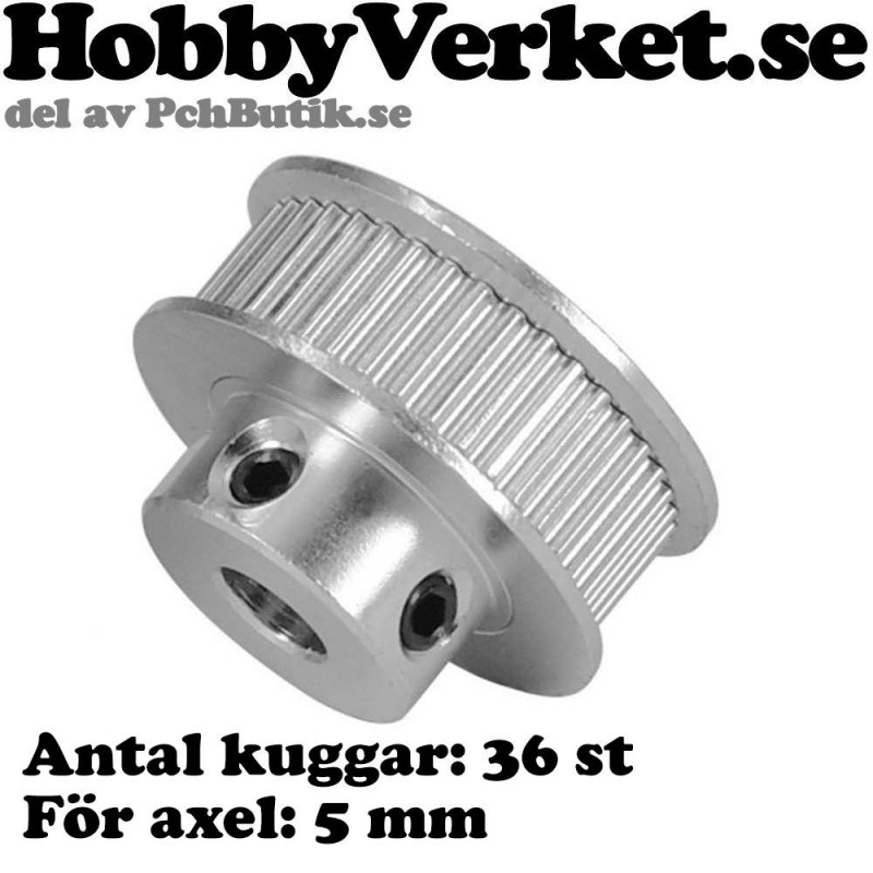 Kuggremsdrev för GT2 kuggrem 36 tänder. För axel 5 mm. MEK 3DP