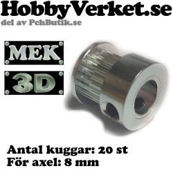 Kuggremsdrev för GT2 kuggrem 20 tänder. För axel 8mm. MEK 3DP