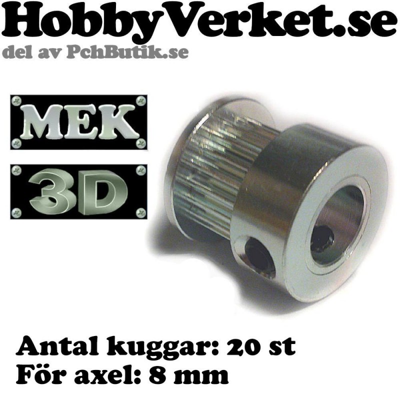 Kuggremsdrev för GT2 kuggrem 20 tänder. För axel 8mm. MEK 3DP