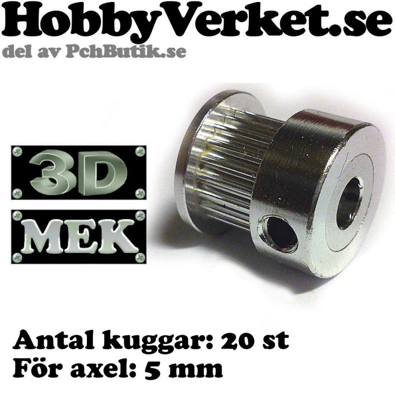 Kuggremsdrev för GT2 kuggrem 20 tänder. För axel 5mm. MEK 3DP