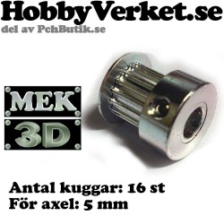 Kuggremsdrev för GT2 kuggrem 16 tänder. För axel 5mm. MEK 3DP